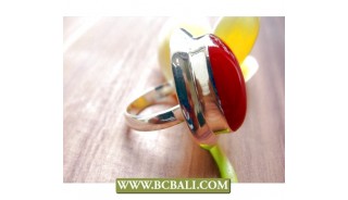 Finger Rings Alpaka Silver Bali with Red Stone